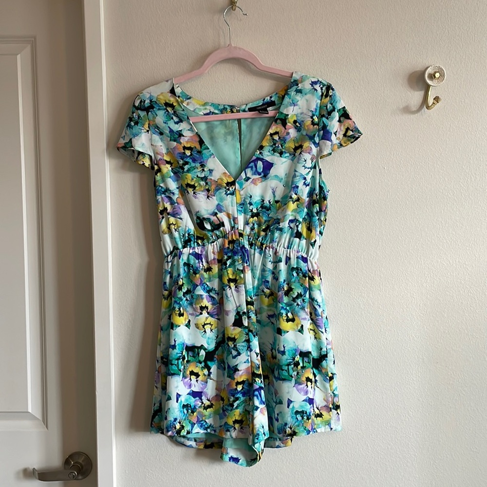 LIKE NEW Condition Teal Yellow Floral Pattern Large Romper from Forever 21